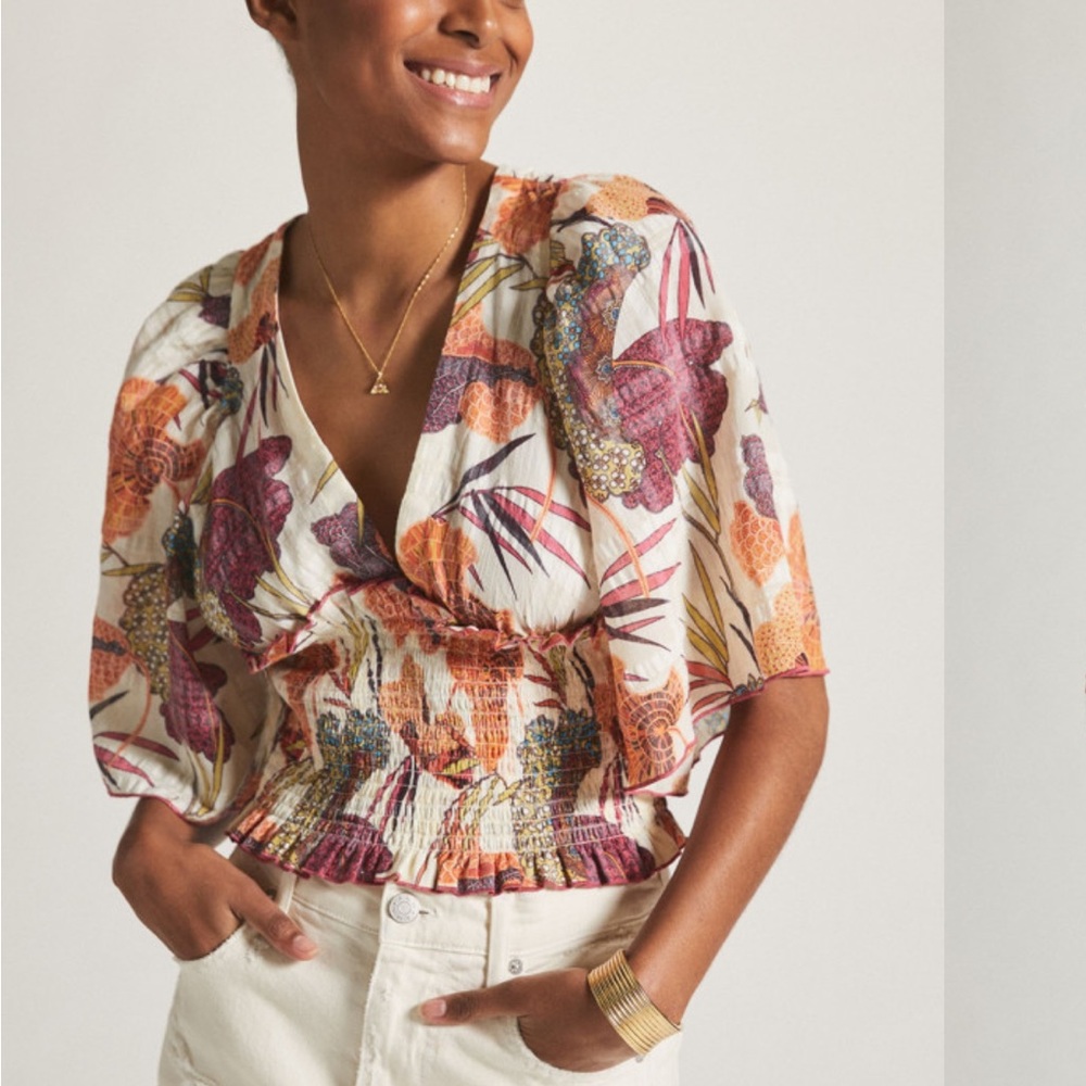 Anthropologie Cream and Orange Blouse